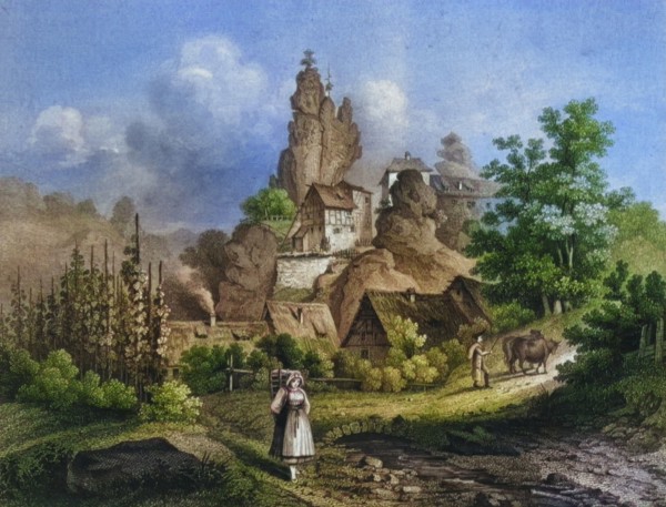 The Felsburg in Tüchersfeld. around 1850. Franconian Switzerland. Bayreuth district. Upper