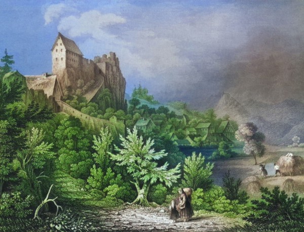 Village and castle ruins of Wolfsberg. former high medieval aristocratic castle. Franconian