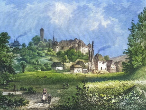 Aufsess Castle. Aufsess. Oberaufsess Castle. Oberaufsess. around 1850. Franconian Switzerland.