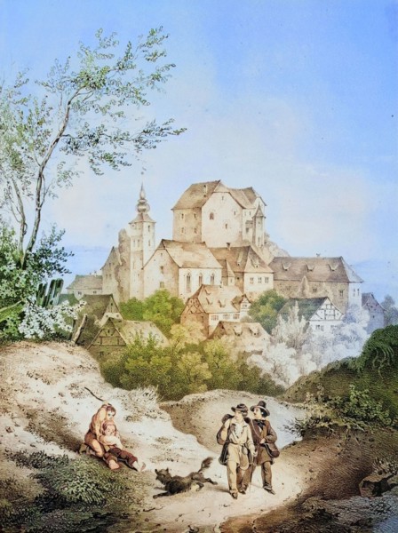 Village and castle of Hilpoltstein. around 1850. Franconian Switzerland. Forchheim district. Upper