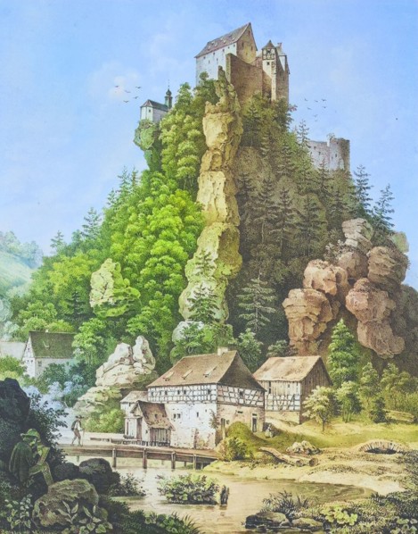 Rabeneck Castle. around 1850. high medieval aristocratic castle. Franconian Switzerland. Bayreuth