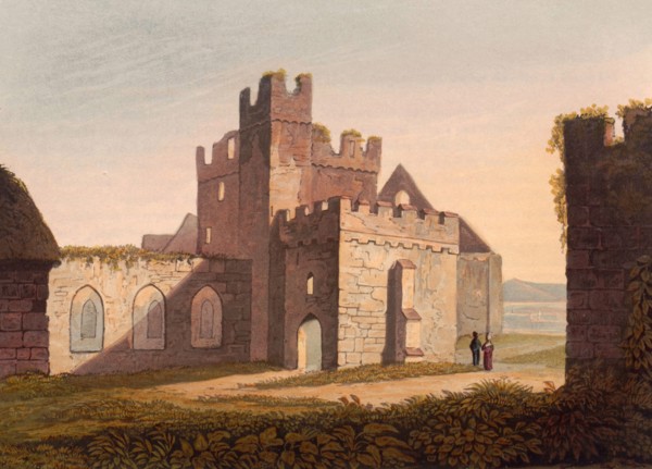 The cathedral at Peel Castle. castle ruins in Peel on the British Isle of Man. originally built by