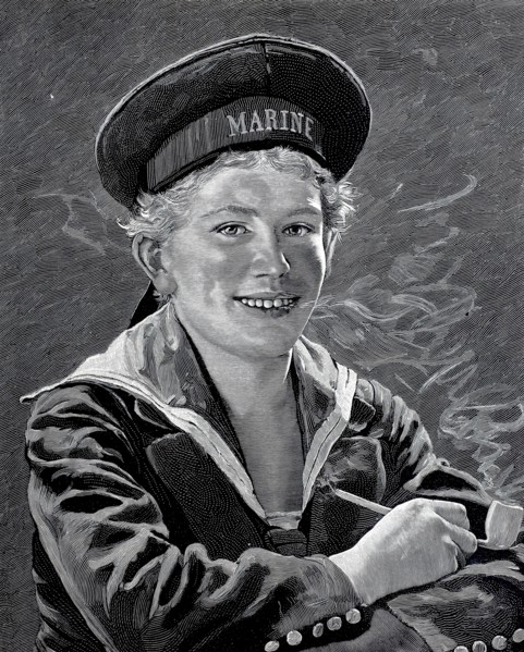 Young sailor. Navy. smoking a pipe. around 1880. Germany. Historical. authentic. digitally restored