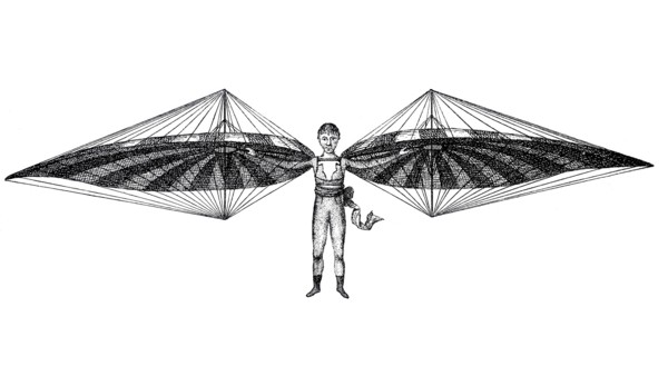Flying machine from 1811 from Ulm. glider by Albrecht Ludwig Berblinger. the tailor from Ulm.