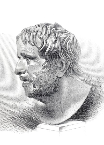 Seneca. Roman bust from the museum in Naples. 1880. Italy. Historical. authentic. digitally