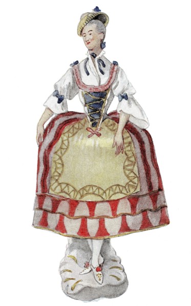 Costumes based on porcelain figures in Germany and Austria. Rococo. Vienna and Nymphenburg. 1760.