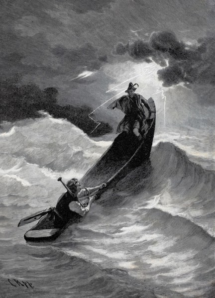 Thurnhammer goes out to sea in a boat during a storm. high waves. risk. 1880. historical. authentic