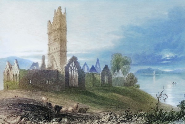 Moyne Abbey. Killala. County Mayo. Ireland. from The Landscape and Antiquities of Ireland. 1841.