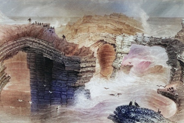 Natural bridges near Kilkee. County Clare. Ireland. from Scenery and Antiquities of Ireland. 1841.