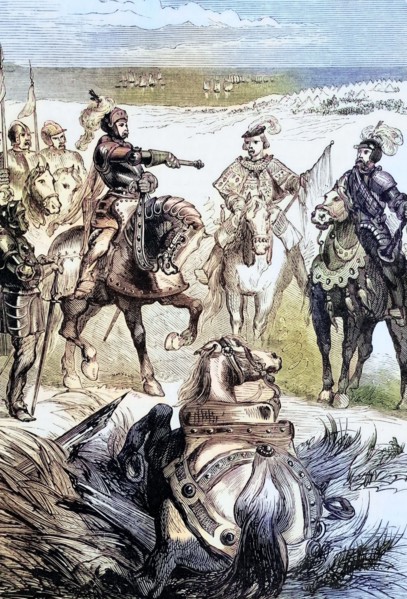herald delivering a challenge to a duel from Lord Huntley to the Duke of Somerset; a prelude to the