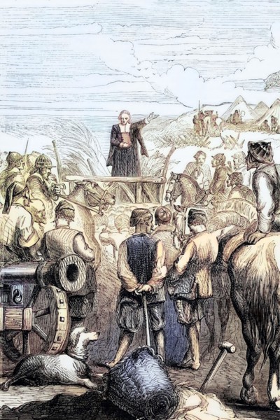 Protestant service in a Puritan camp during the English Civil War. 1643. England. digital