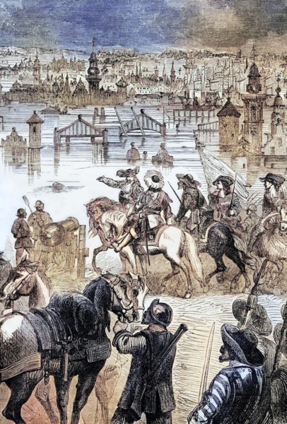 Amsterdam was flooded on the orders of the Prince of Orange. During the Franco-Dutch War of 1672.