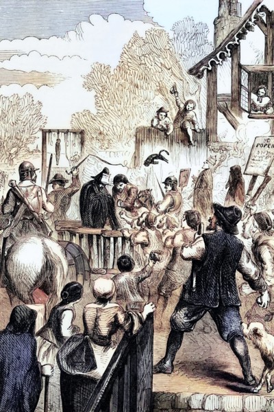 Riots during the Papist Conspiracy of 1679. a fictitious conspiracy orchestrated by Titus Oates