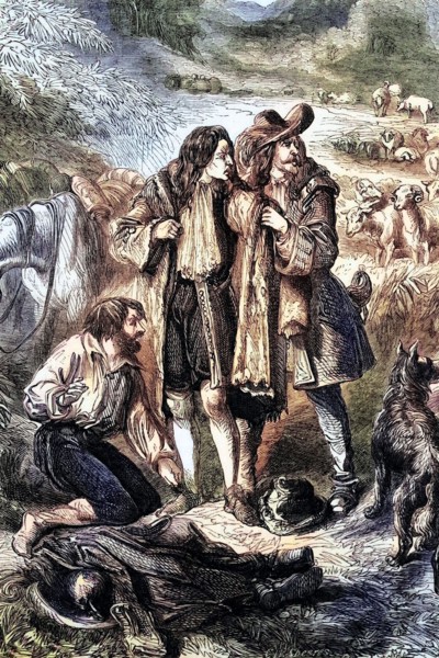 Lord Monmouth exchanges clothes with a shepherd after his defeat at the Battle of Sedgemoor near