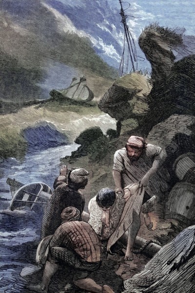 Beachcombers plunder the body of Sir Cloudesley Shovell (1650 to 1707). whose famous career as