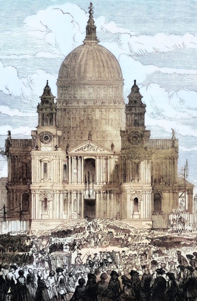 Crowds at a Thanksgiving service in St. Paul's Cathedral. London. England. Probably celebrating the