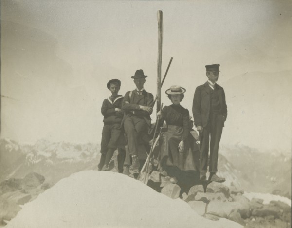 Ugo, Mario, Ernestina, and Marco Bertarelli at the summit of Piz Surlej in Engadine