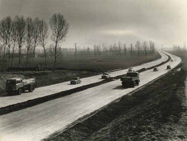 Trench preparation near Somaglia during highway construction