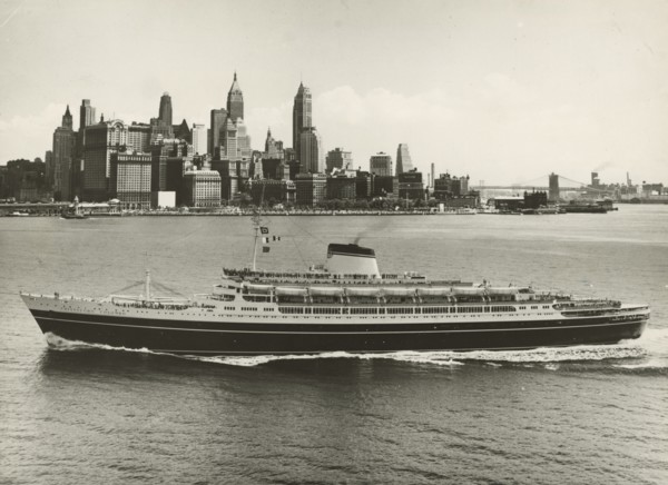 The transatlantic liner Christopher Columbus in Manhattan. 1959