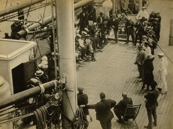 Games on the third class deck of the Giulio Cesare