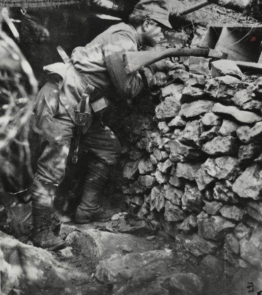 An infantryman in the trenches near Oslavia.