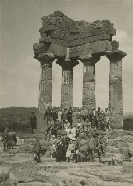 Touring Club Italiano Members in front of the Temple of the Dioscuri in Agrigento.