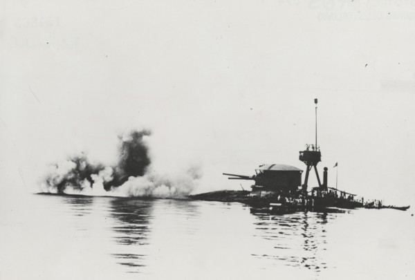 Navy monitor in action on the Piave.