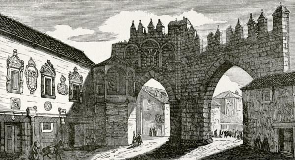 Baeza, province of Jaen, Andalusia, Spain. Gate of the Virgen del Populo. Engraving. Cronica