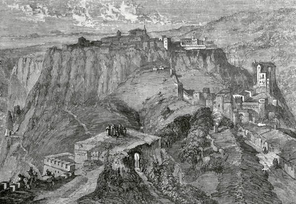 Ronda, province of Malaga, Andalusia, Spain. General view of the town. Engraving. Cronica General