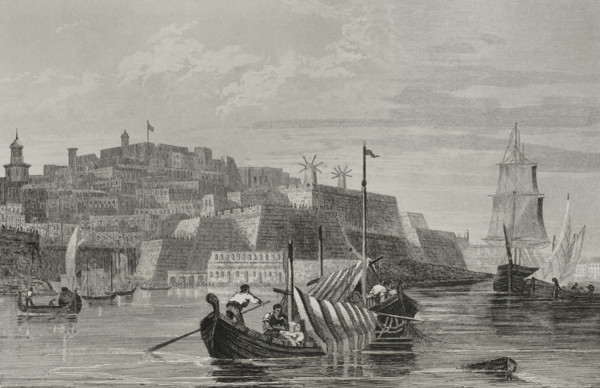 Valletta, Malta. General view of the city. Engraving. Lemaitre direxit. History of Malta and Gozo,
