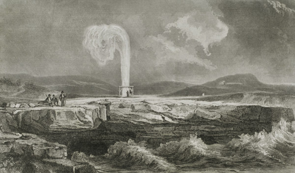Malta. Ghar il-Qamh, island of Gozo. Clockmaker's Salt pans. Water jet. Engraving. Lemaitre direxit