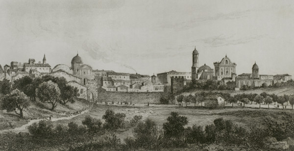 Sardinia. Sassari. General view of the city. Drawing by Vormser. Engraving by Lalaisse. Lemaitre