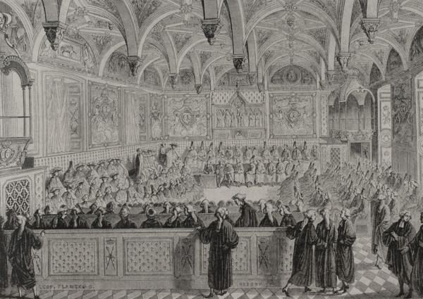 History of France. Extraordinary session of the Parlement of Paris, presided over by King Louis XVI