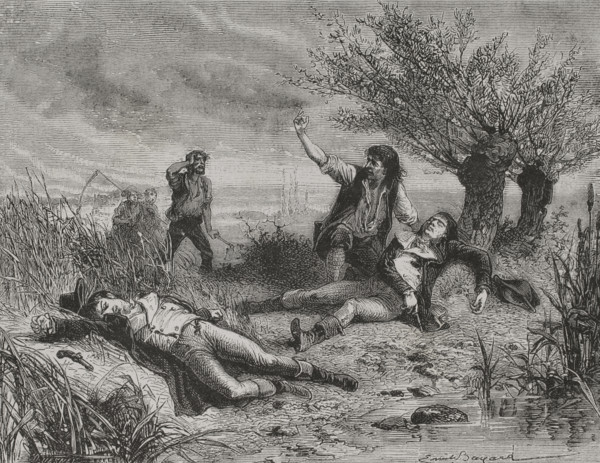 French Revolution. Finding of the corpses of Francois Buzot (1760-1794) and Jerome Petion de