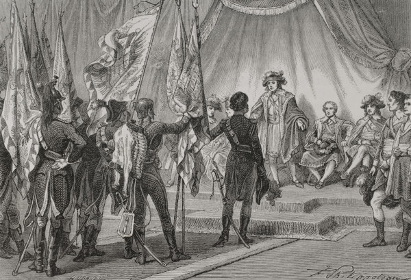 French Revolutionary Wars (1792-1802). Joachim Murat (1767-1815) presents to the Directory the