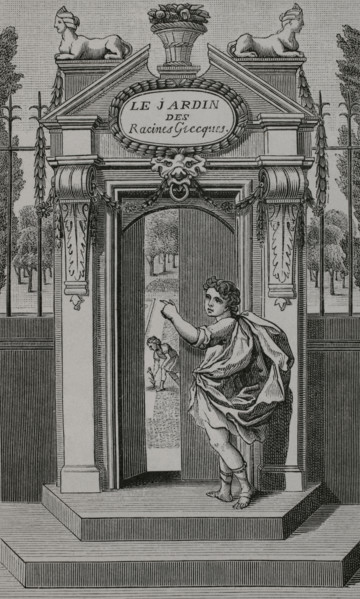 Illustration for the frontispiece of ""Le Jardin des racines grecques"" (The Garden of Greek Roots)