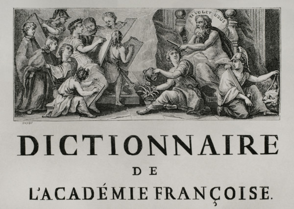Detail of the first page of the Dictionnaire de l'Academie francaise (Dictionary of the French