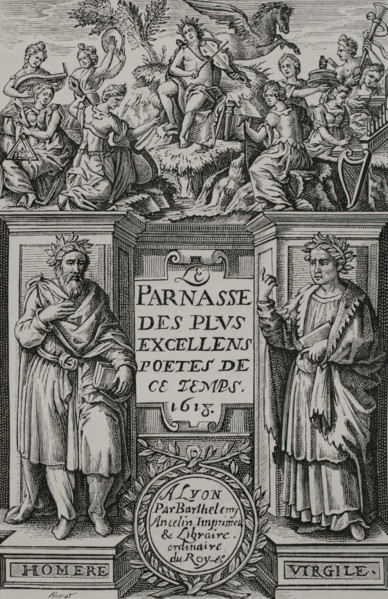 Le Parnasse des plus excellents poetes de ce temps"". Anthology of French poetry. Illustration for