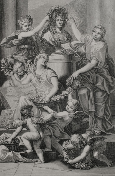 Illustration for the frontispiece of the Dictionnaire de l'Academie francaise (Dictionary of the
