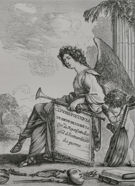Illustration for the frontispiece of ""Oeuvres poetiques"" by French playwright and poet Jean