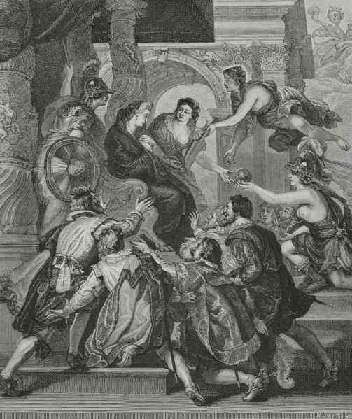 The Proclamation of the Regency"". Engraving by Huyot based on a detail from one of Peter Paul
