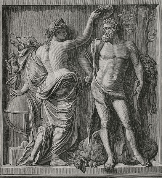 Hercules crowned by Glory. Engraving based on the piece presented in 1671 to the French Academy by