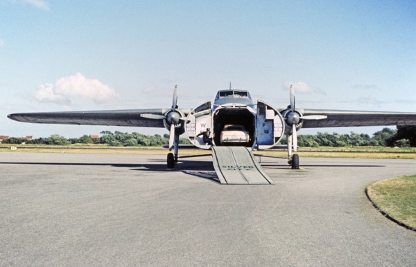 Silver City Airways air ferry, car loading onto Bristol Superfreighter plane, Ferryfield airport,
