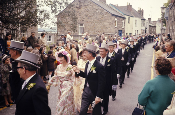 Flora Day, Helston, Cornwall, England, UK 1973 - crowds watch couples perform the  Furry dance in
