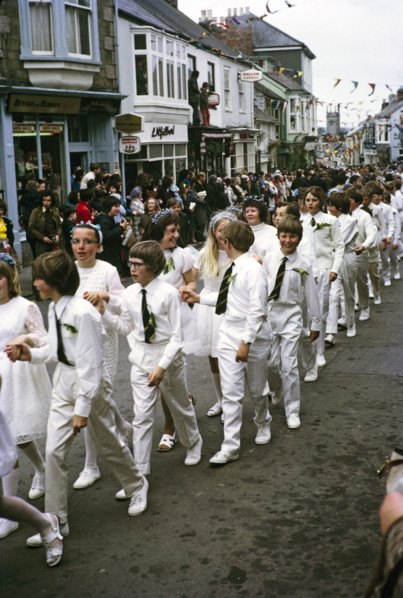 Flora Day, Furry dance, Children's procession dance, Helston, Cornwall, England, UK 1973.