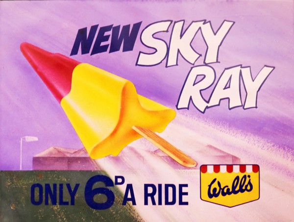 Magic lantern slide used for advertising Wall's new Sky Ray ice lollipop in cinemas, UK c 1940s or