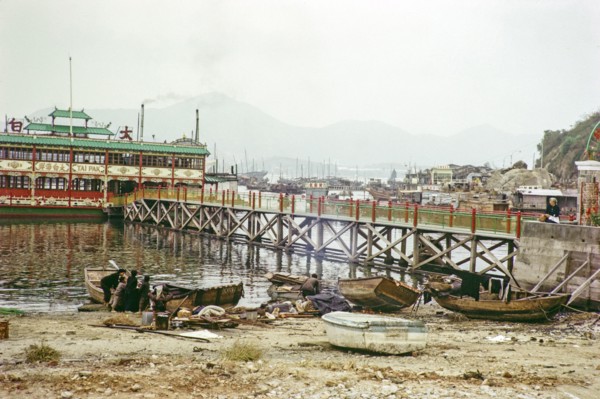 Tai Pak floating restaurant, Castle Peak, New Territories, Hong Kong, Asia, 1964.