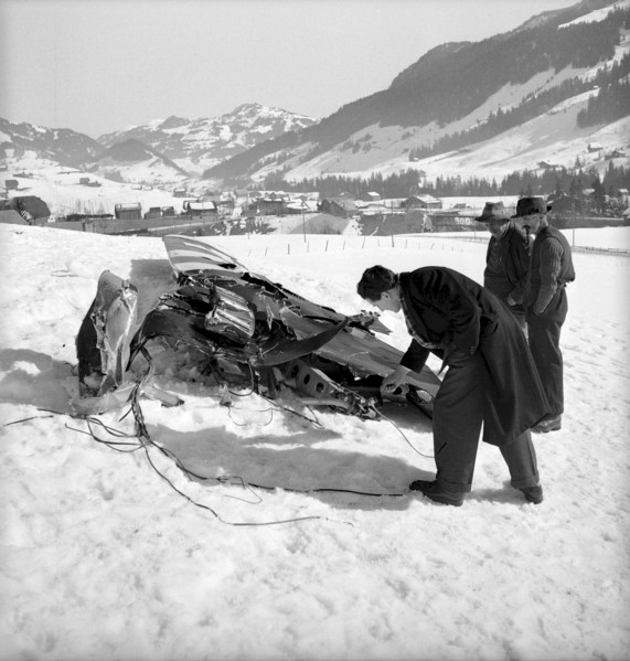 Clasg of two military airplanes, wreckage of a Morane pursiot plane 1949