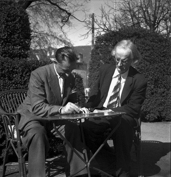 Deep-sea research scientists Pietro Vassena and Auguste Piccard, Sierre 1948