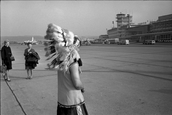 Russel Walkingstick, a Cheerokee indian, airport Kloten-Zurich 1966